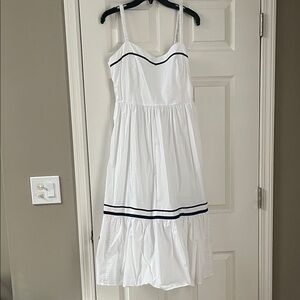 White Dress with Navy Trim